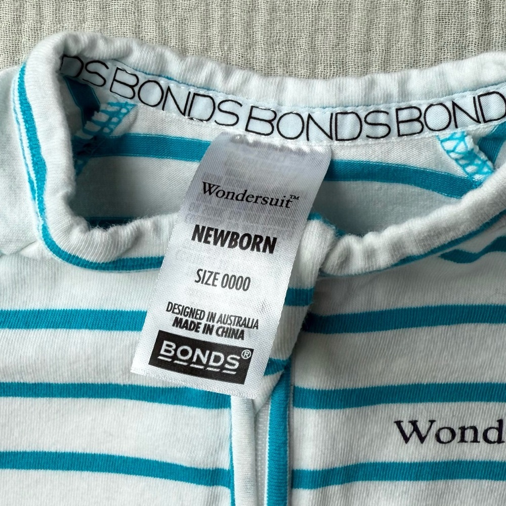 Bonds Teal Stripe Wondersuit Zip Romper - Picture 3 of 8